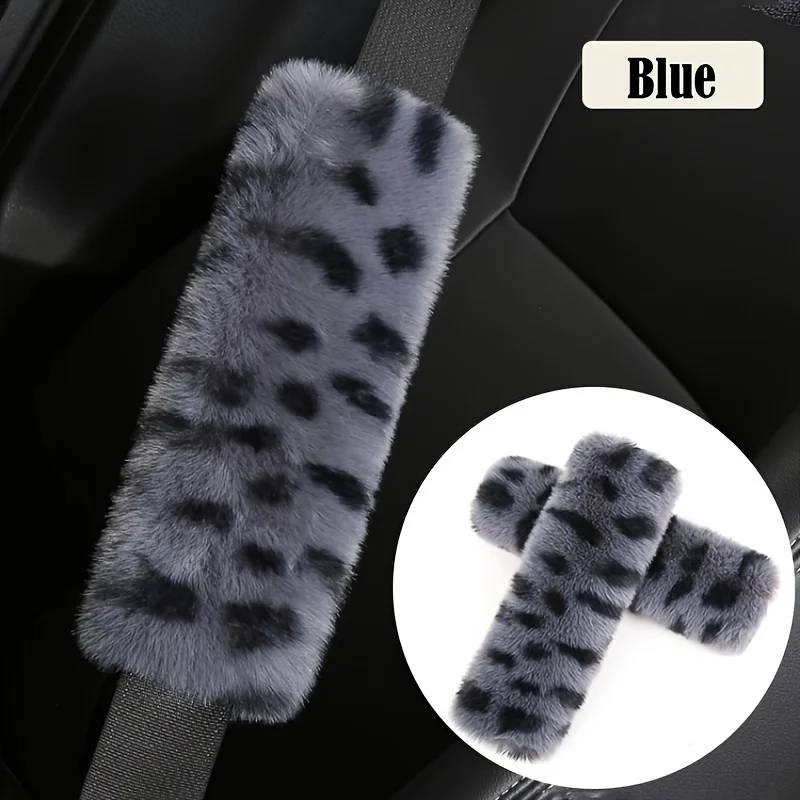 2 sets of faux rabbit fur plush car seat belt cover car seat belt leopard shoulder pads cover men and women universal