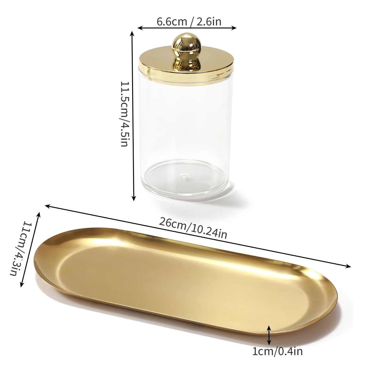 2/3 حزمة Qtip حامل الحمام مجموعة مع صينية ذهبية المنظم الاكريليك البلاستيك صيدلية الجرار Qtip موزع علبة مع غطاء