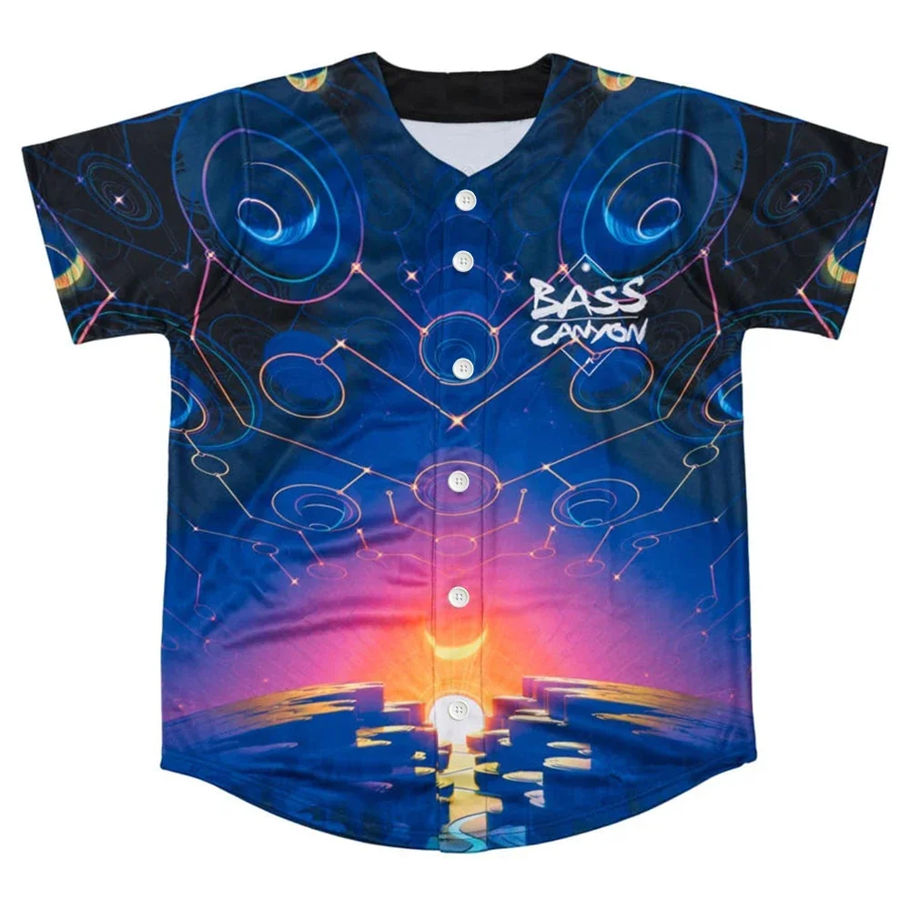 Excision BASS CANYON GORGE Baseball Jersey Streetwear Harajuku Thin button Baseball uniform Oil Slick Baseball Jersey Men/Women