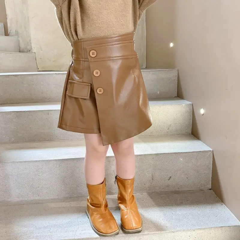 Elegant Leather Skirt for Women and Children Autumn and Winter New Korean Version Half Skirt Temperament New Skirt Pants