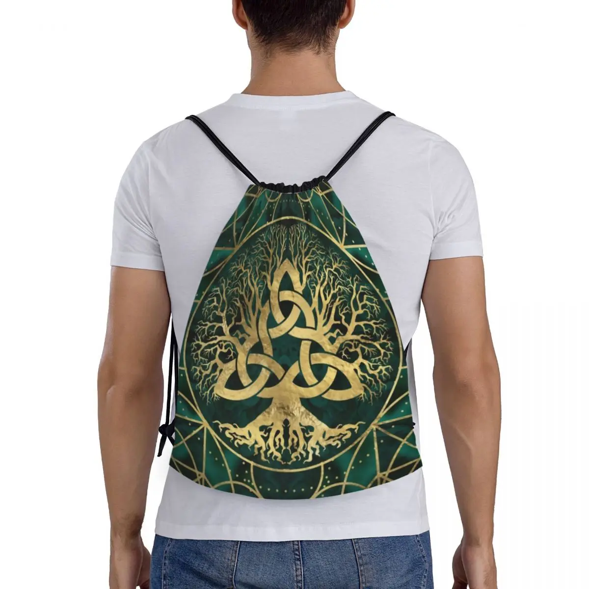 Árbol de la vida con Triquetra, bolsas con cordón, mochila portátil para gimnasio, deportes, vikingos, almacenamiento de compras, hombre y mujer