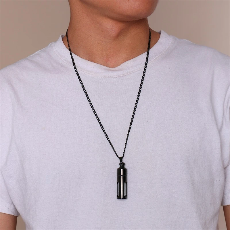 Vnox Hollow Tube Pendant for Men Women Stainless Steel Cremation Keepsake Urn Necklaces Memorial Jewelry