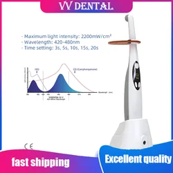 VV Dental Curing Lamp 2200 mW/cm² LED Resin Curing Light Lampara  Wireless Dental Photopolymerizer Light 3 Sec Dental Resins