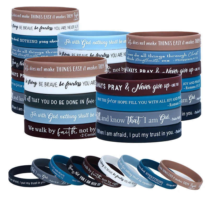 Pulseras de silicona religiosa de 36 piezas, brazaletes de goma de la Biblia a granel, pulseras de silicona cristiana inspiradoras coloridas