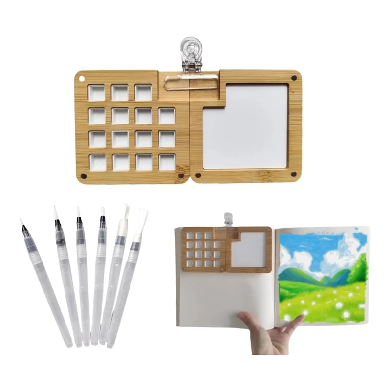 

Travel Watercolor Paint Set Watercolor Set With Small Palette Sketchbook Brush Wooden 15 Grid Palette With Clip