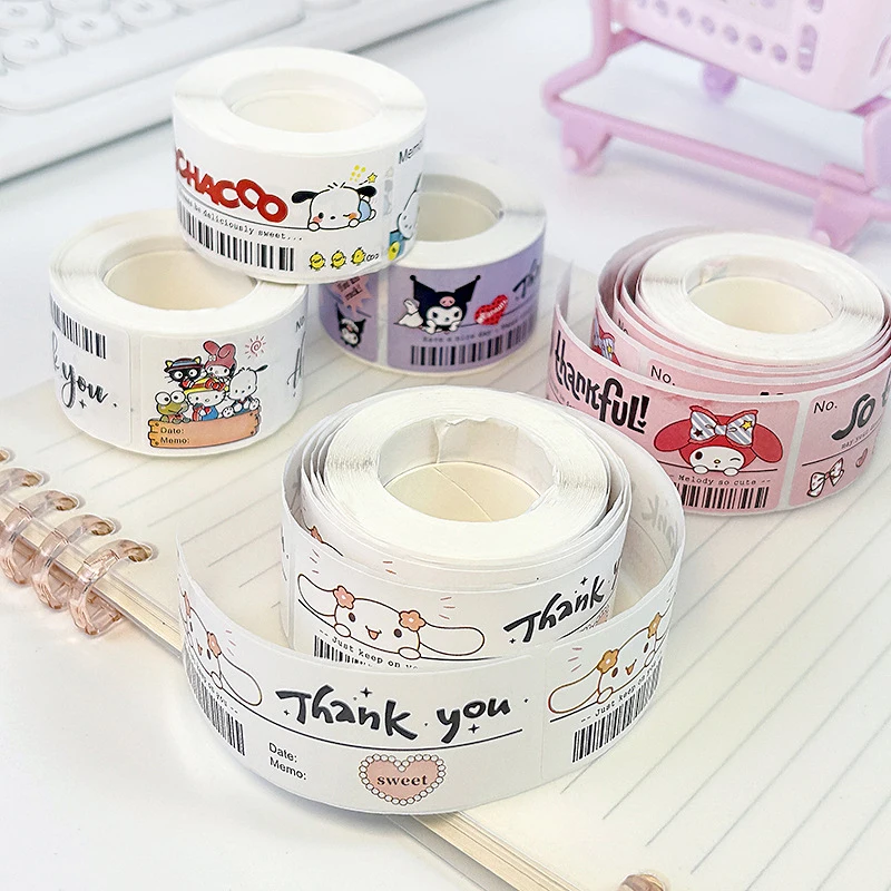 120 pz/rotolo decorazione fai da te Sanrio ricevuta Sticker Cartoon Seal Sticker carino Kuromi Melody Cinnamoroll Bill Wind Sealing adesivo