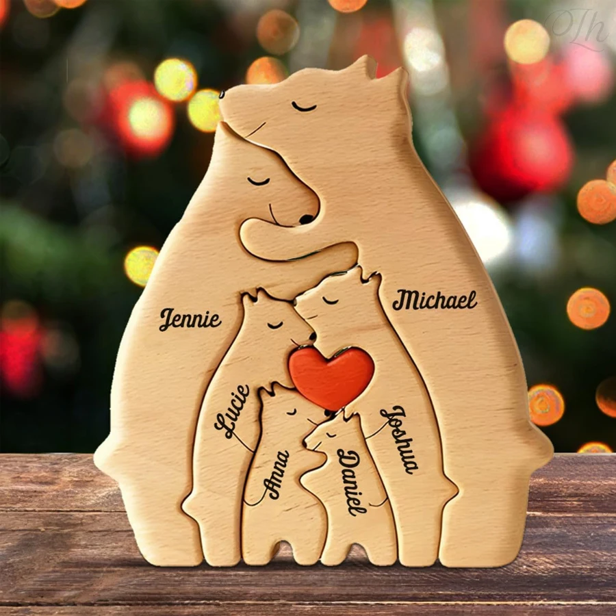 

Personalized Bear Family Wooden Art Puzzle Wooden Sculpture Decor for Christmas Gifts, Birthday Gifts, Custom Wedding Souvenirs