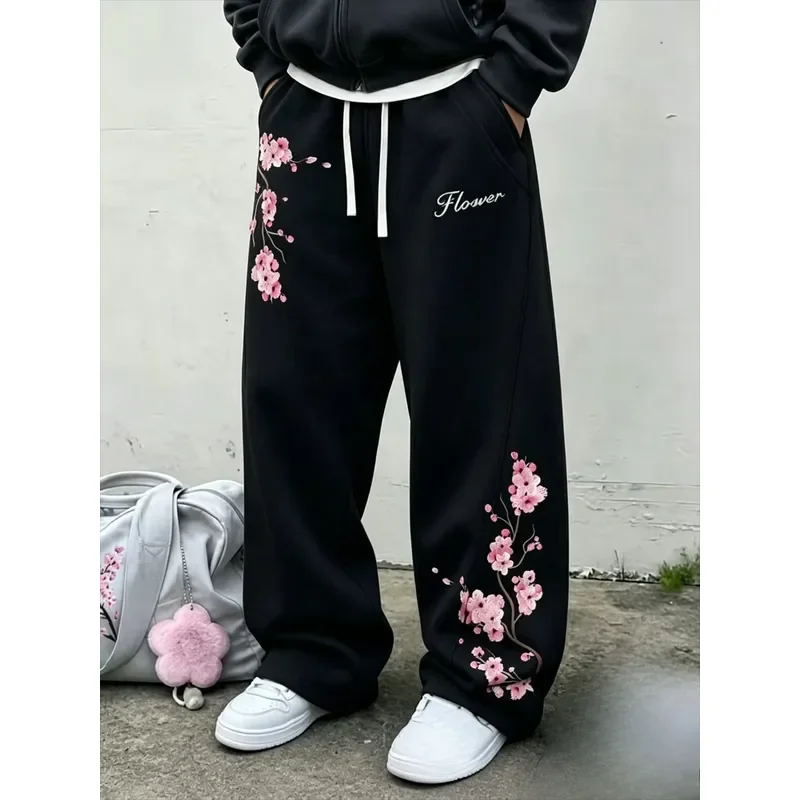 Cherry Blossom Print Pants 3D Floral Pattern Loose Fit Unisex Casual Sportswear Urban Gothic Style Trousers For Men Women