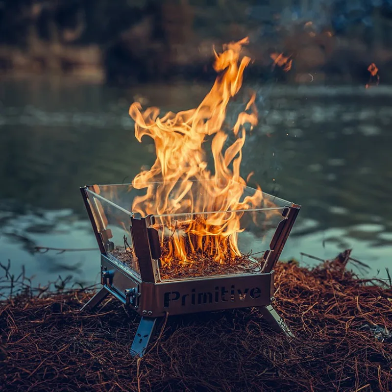 

Outdoor Camping Stainless Steel Quartz Explosion-proof Glass Firewood Stove Portable Folding