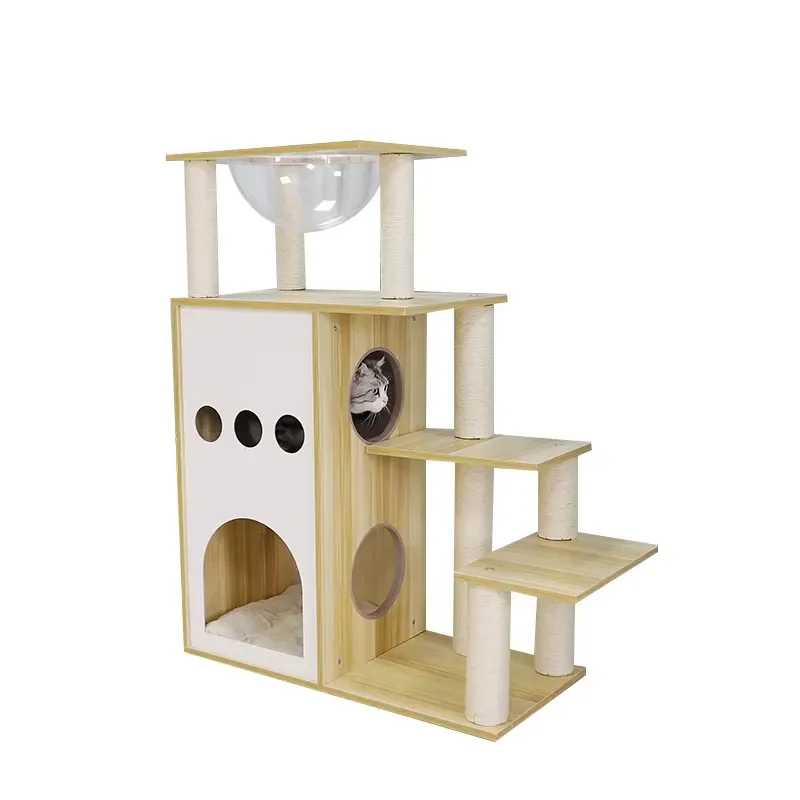 New Arrival 3 Layer Cat Tree Sisal Castle Large Climbing Scratch Pet Scratcher Wood Condo Furniture Tower Cat Tree