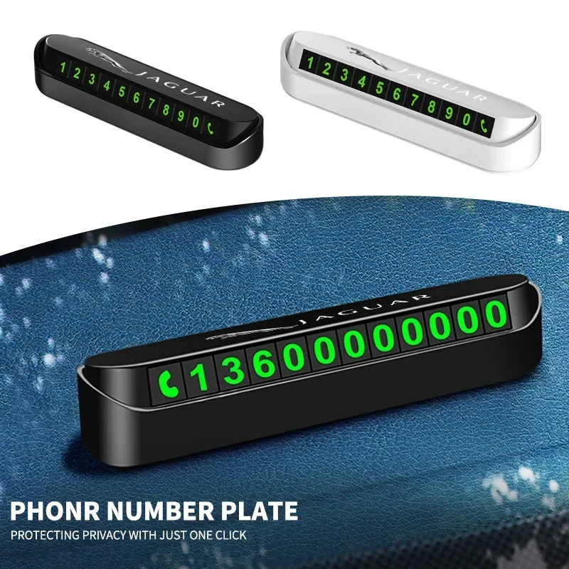

Car Emblem Parking Card Luminous Auto Phone Number Card Plate For Jaguar E-Pace I-Pace X-Type XFR XE XF XJ F-Type F-Pace XKR