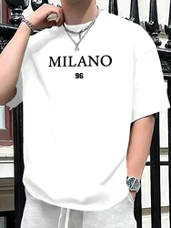 Men's 100% cotton summer loose size MILANO 96 letter printed slim fit casual sports round neck short sleeved T-shirt top