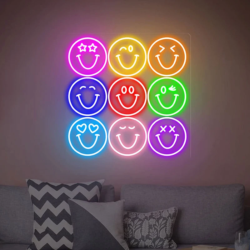 sorriso led neon light para decoracao do quarto sinais de rosto feliz custom gaming room decor neon home wall lights presentes personalizados 01