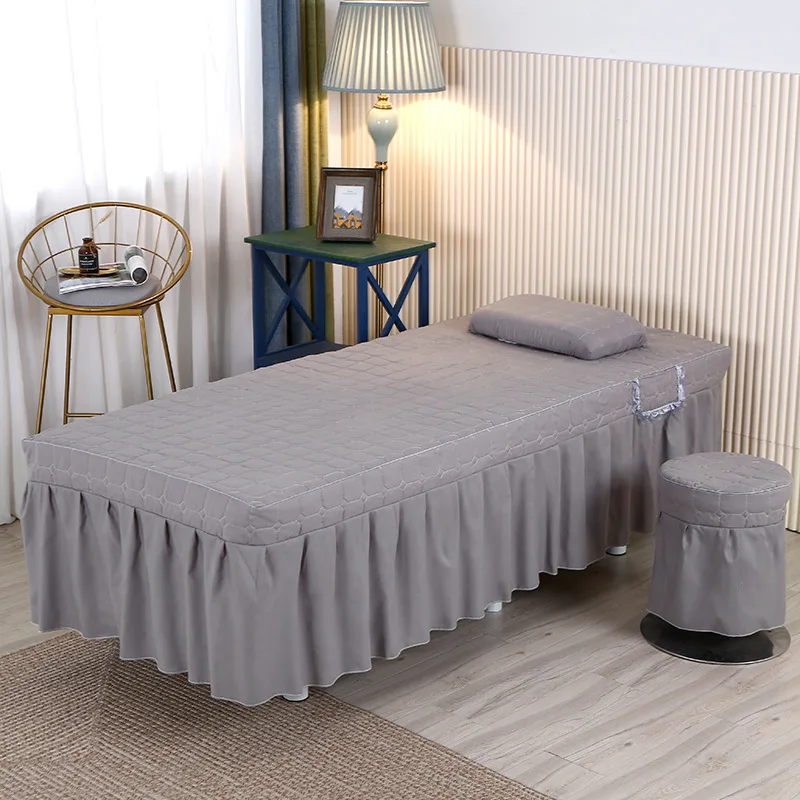 

1 PCS Quilted Bedskirt with Hole for Beauty Salon Monochrome Bed Cover Massage SPA Therapy Bed Skirts Bedspreads
