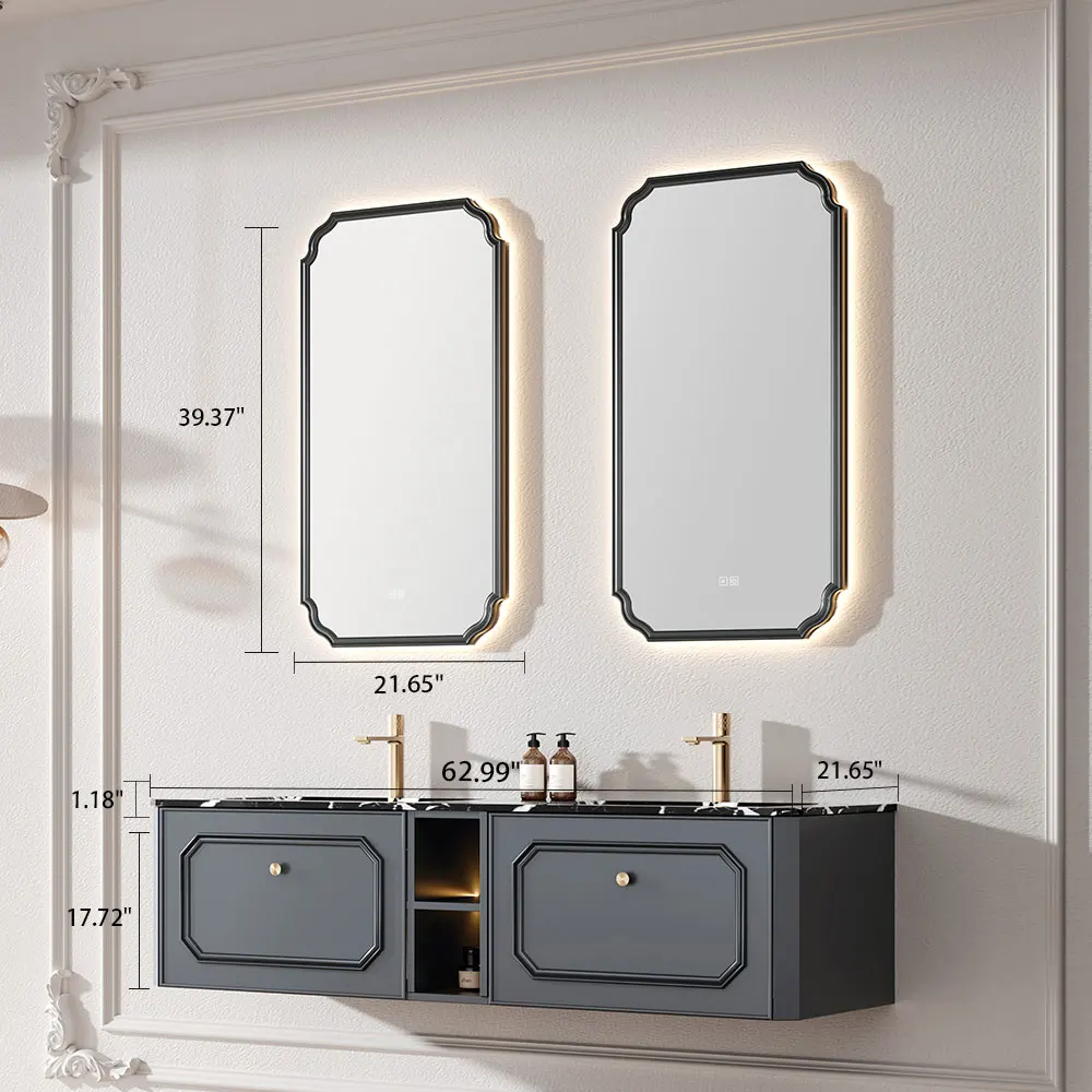 Blue Washroom Vanity Directly Modern Wholesale Waterproof  Bathroom Cabinet Vanities with Double Sink and Mirror