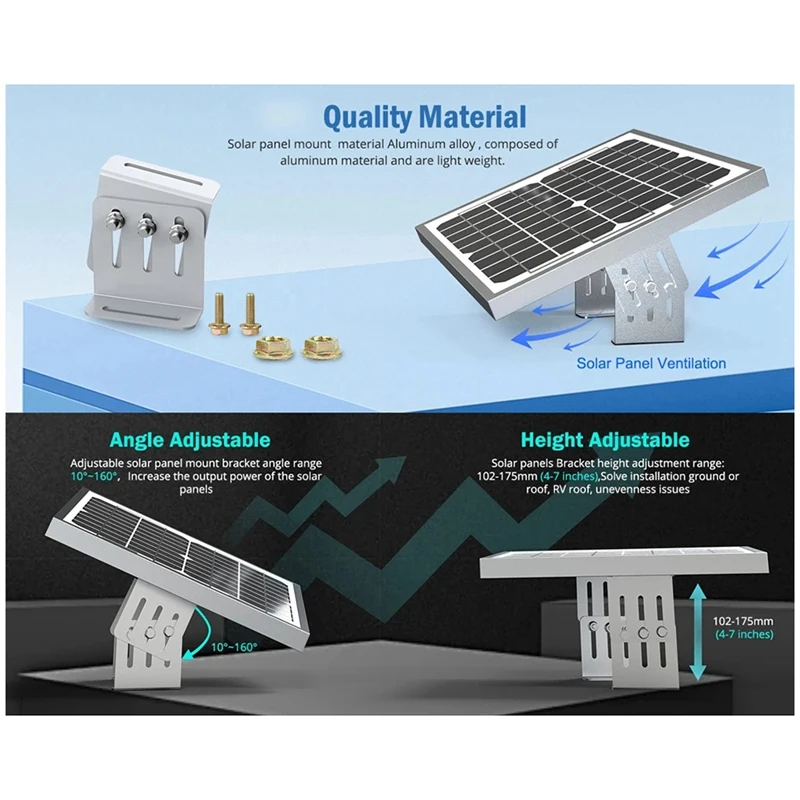 Adjustable Solar Panel Mounting Bracket 0-180° Tilt Adjustable PV Panel Bracket Solar PV Aluminum L Bracket For RV Roof