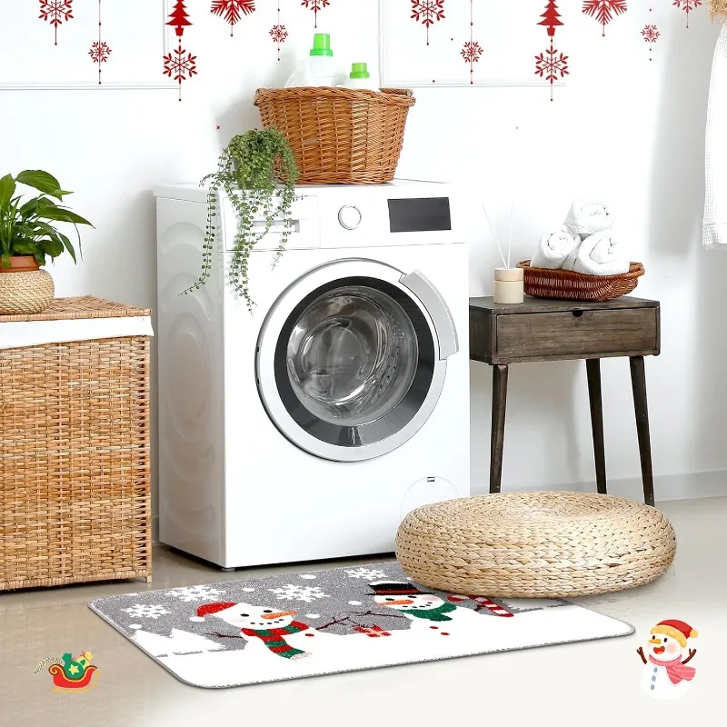31.5 "x 19.7" عيد الميلاد الحمام البساط عدم الانزلاق الشتاء عطلة حمام حصيرة ثلج عيد الميلاد ديكور للمنزل داخلي باب المطبخ #6