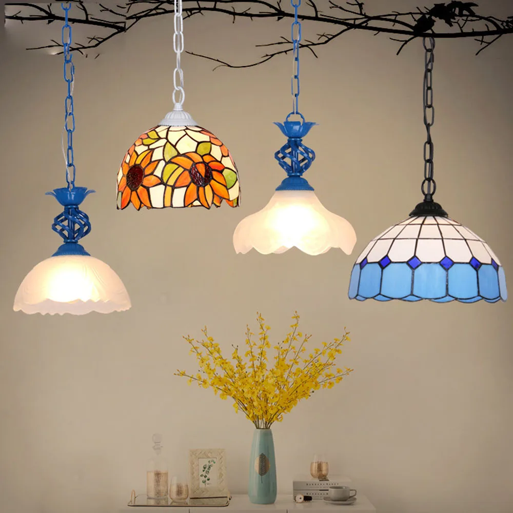 Mediterranean Blue Tiffany Dining Room Pendant Lamp Fashion Cafe Bar Pendant Lamps Balcony Hallway Hanging Light