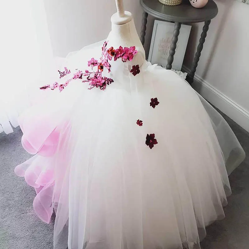 Stunning Lace Hand Made Flowers Flower Girl Dress Little Girl Gown Vintage Pageant Dresses Gowns Custom Made