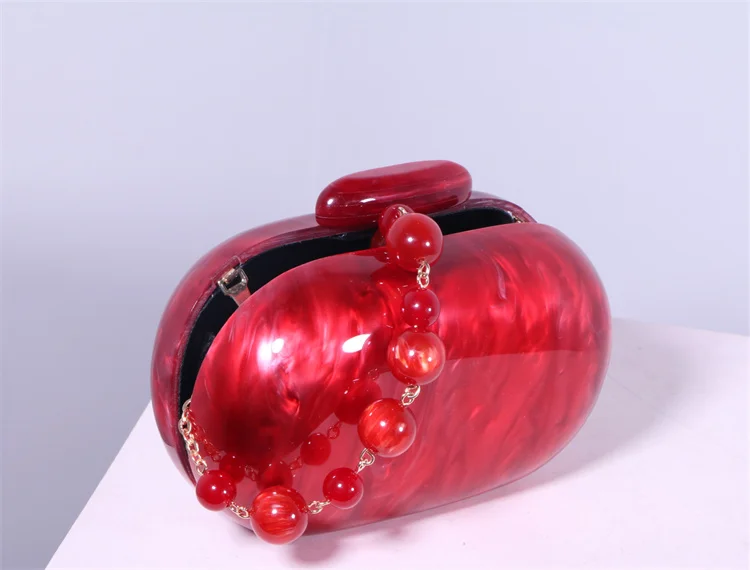 Vintage Red Pearl Acrylic Evening Bags Designer Luxury Clutch Purse Mini Women\'s Wallet Shell Wedding Party Handbag