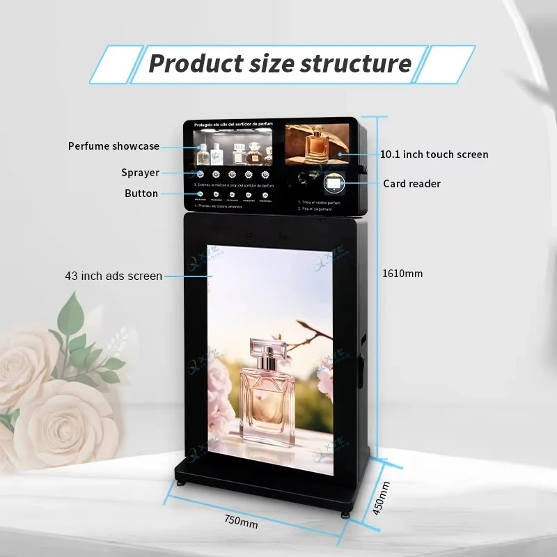 تخصيص آلة بيع رذاذ عينة العطر 43 بوصة شاشة إعلانات آلة بيع العطور الدائمة
