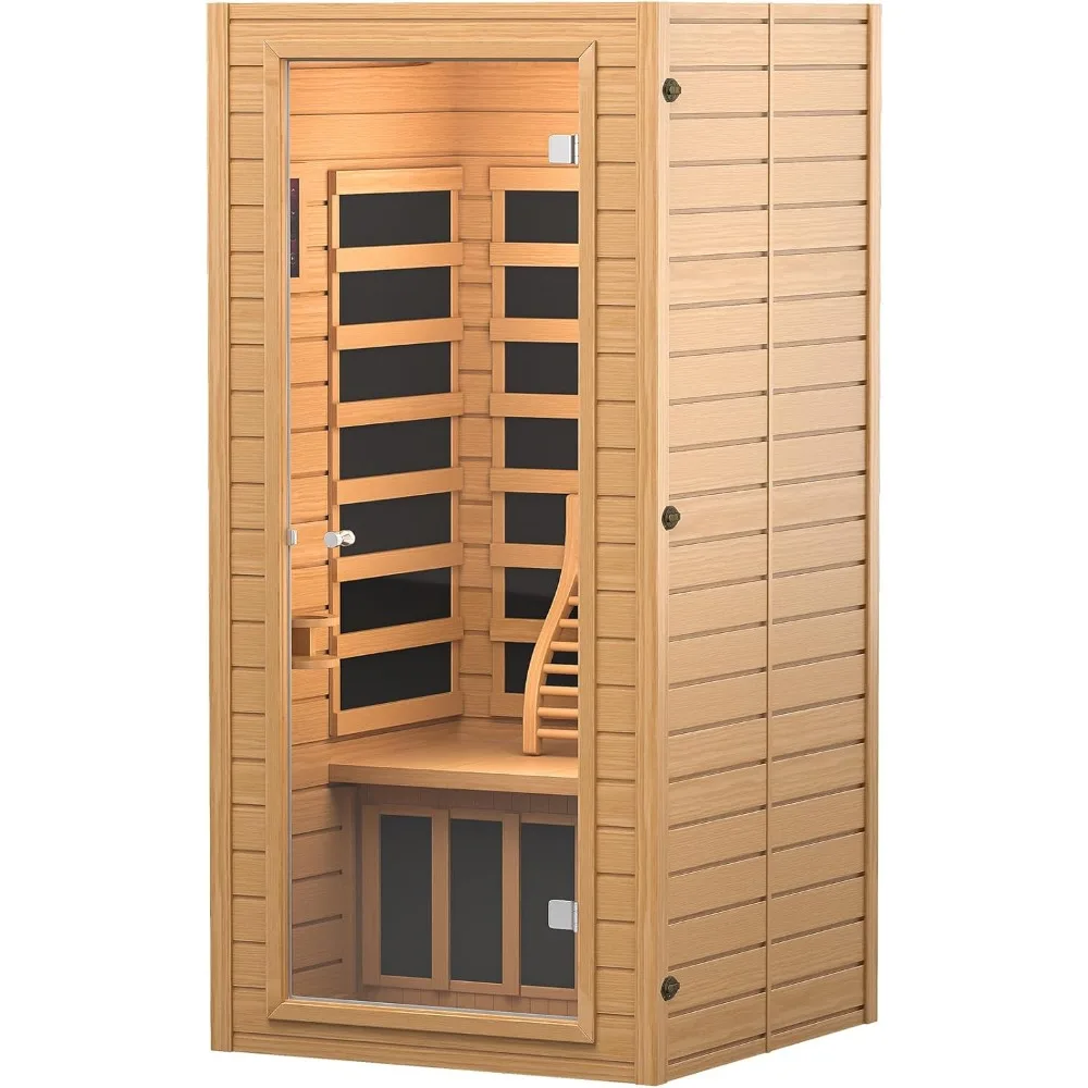 Far Infrared Sauna Room, Near Zero EMF Canadian Fir Sauna Room, 9-color Therapy Lights, Bluetooth, Indoor LCD Control Panel