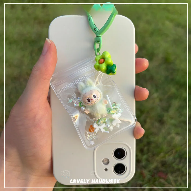 Cute Cartoon Mini Labubu Rubble Vinyl Cute Grain Baby Walk Bag Mobile Pendant Cute Keychain Gift