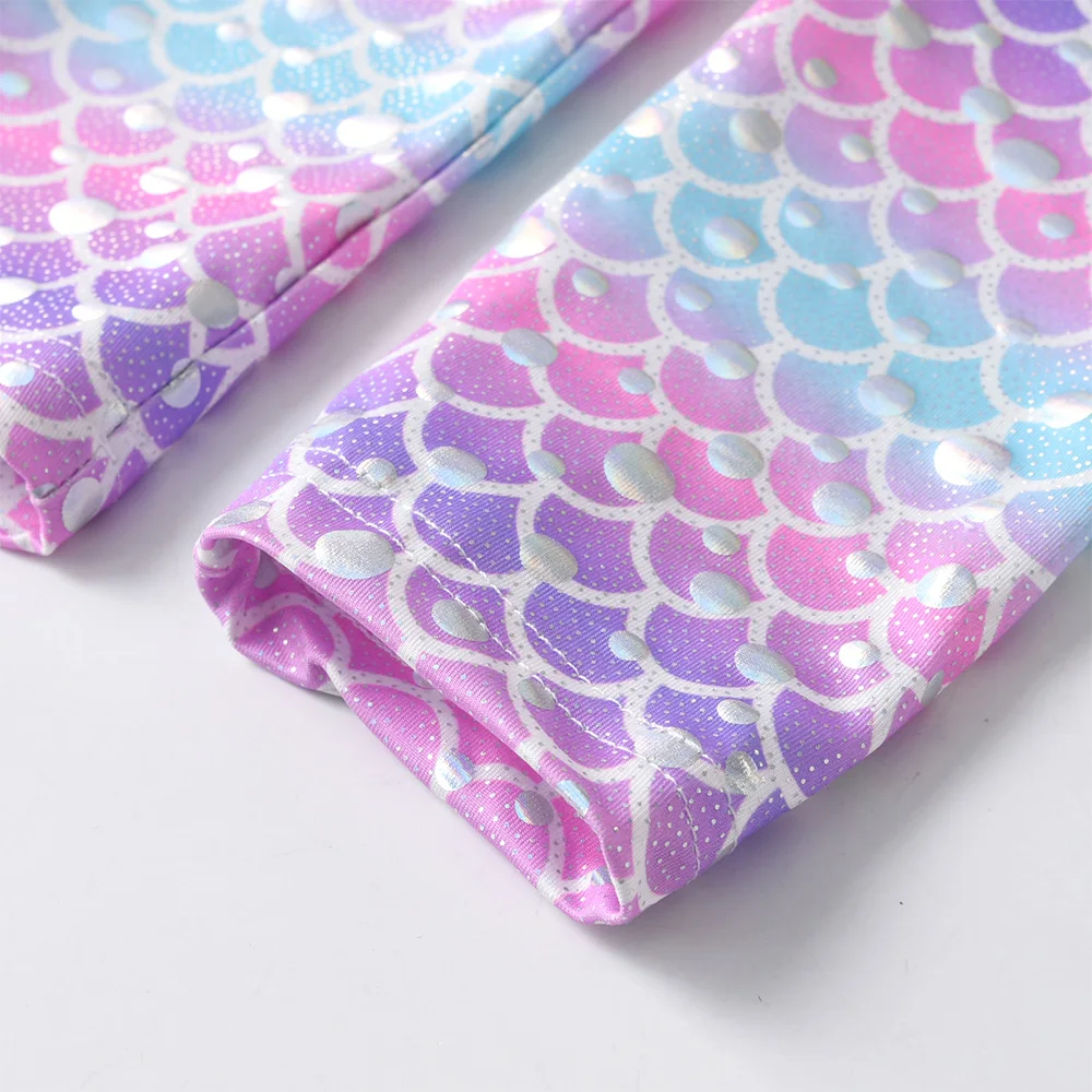 VIKITA Children Trousers Girls Mermaid Print Leggings with Skirts Fake 2 Pcs Pants Casual Cute Trousers Mesh Tutu Pants Skirts
