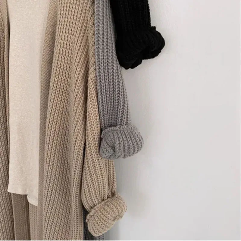 Women Streetwear Cardigan Lantern Sleeve Lazy Loose Sweater Autumn New Knitting Solid Harajuku Outwear Fashion Casual