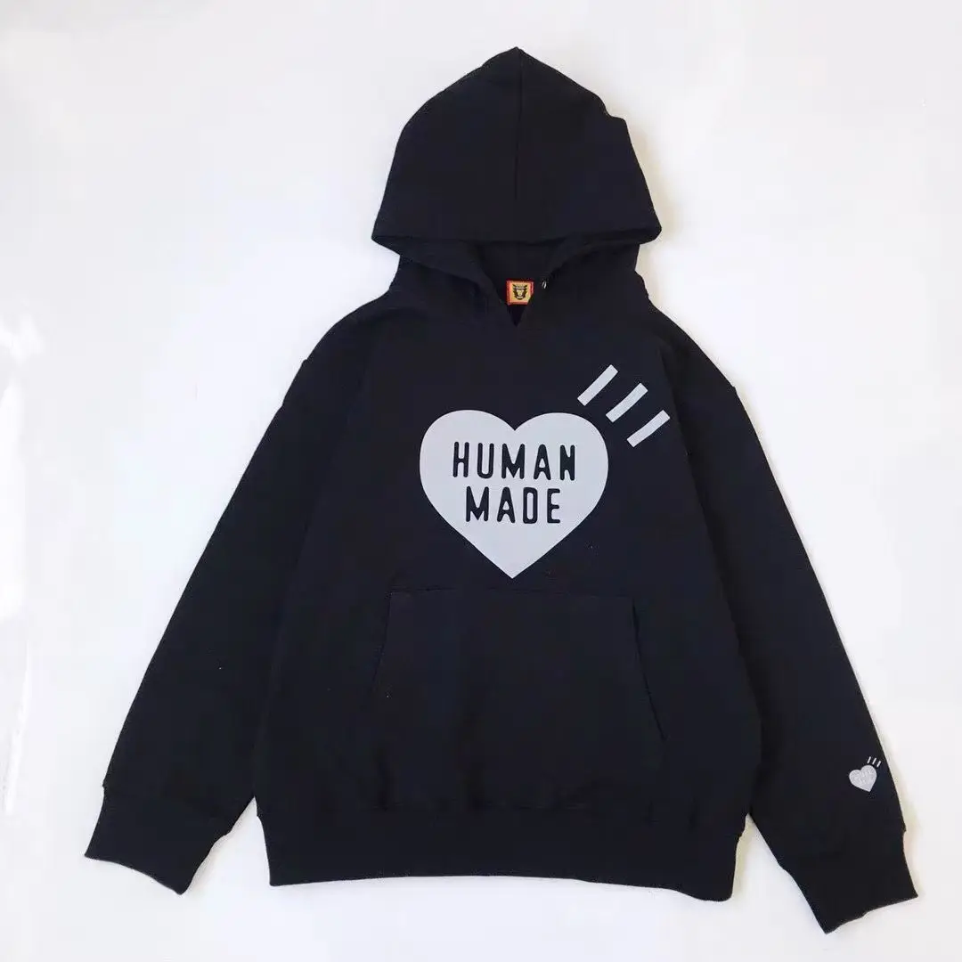

2025 FW HUMAN MADE Limited Edition Unisex Couple Sleeve Logo Embroidered Cotton Soft Loose Casual Pullover Hoodie