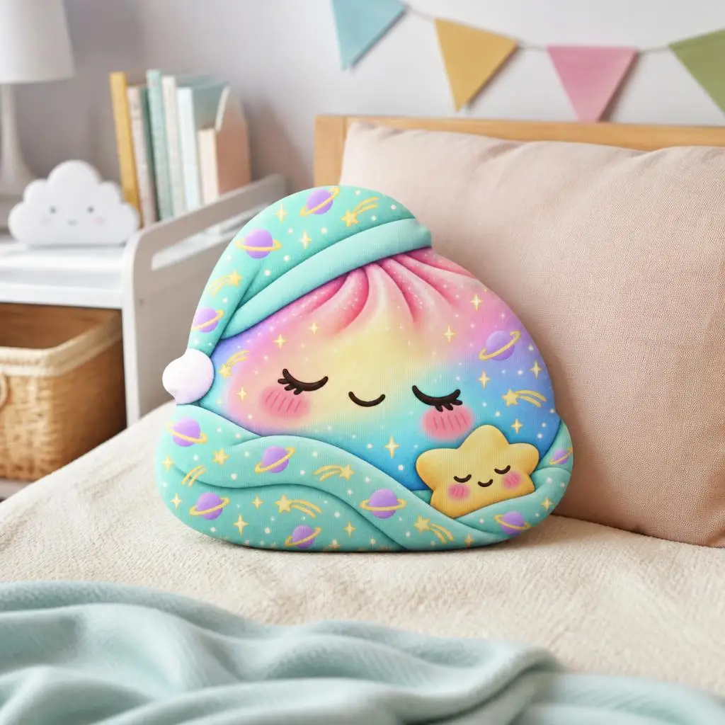 Kawaii Sleepy Moon Rainbow Plush Pillow Celestial Stars Cushion Stuffed Throw Pillow Shaped Kids Room Bedroom Decor Gift