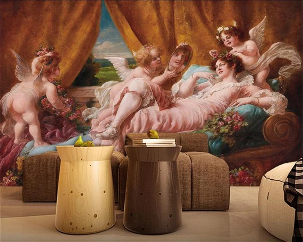 Customized products 3d Wallpaper Venus Little Angel Oil Painting living room Background Wall Painting  Character Exquisite mural