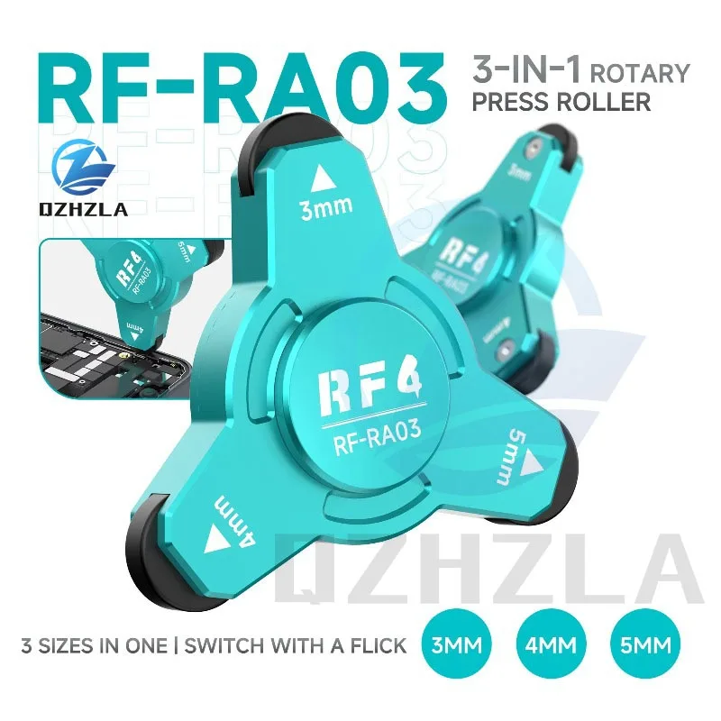 RF4 RF‑RA03 3‑In‑1 Rotary Press Roller 3/4/5mm Quick‑Switch Rubber Roller for Phone Screen Battery Back Cover Adhesive Pressing