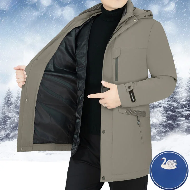 Winter Coat Mid-length Loose Detachable Inner Liner Parkas New Men Down Jacket Thicken Warm Outwear Hooded Trend Overcoat