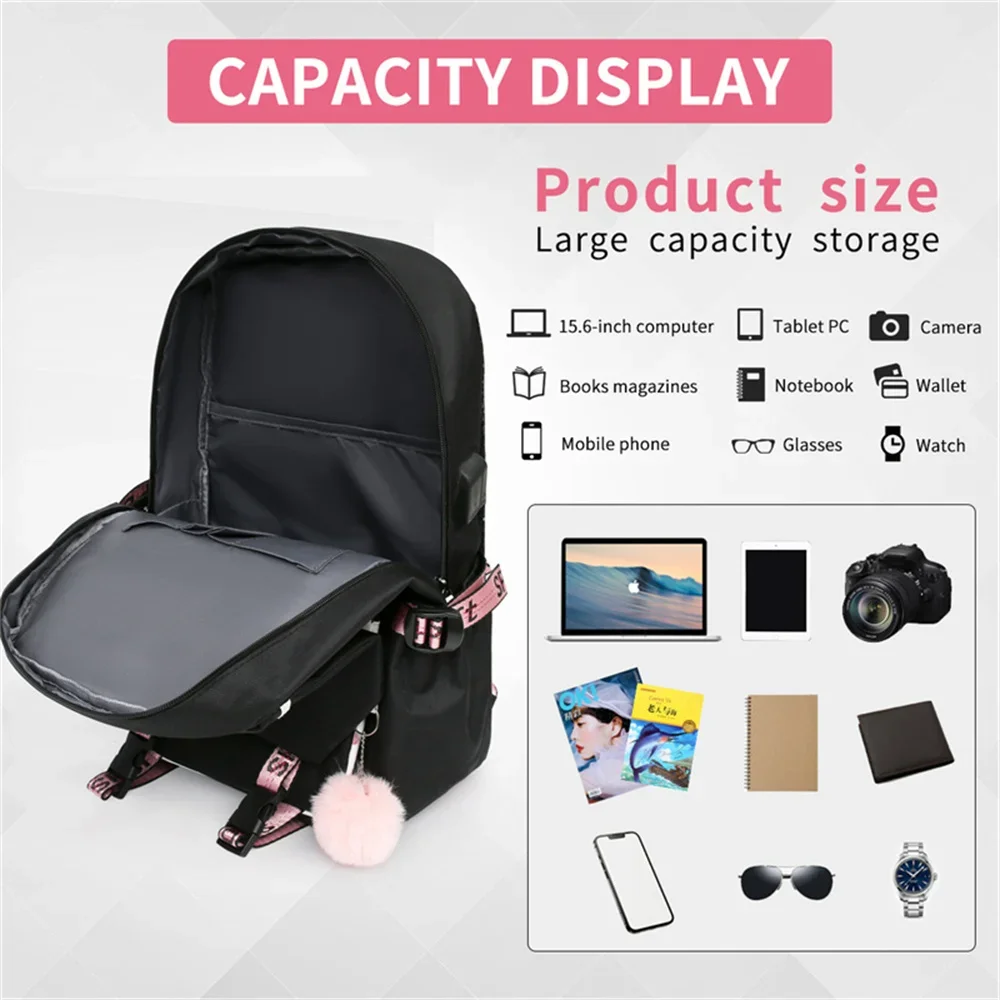 Cartable de loisirs de grande capacité avec chargeur USB, sac à dos d'ordinateur de bande dessinée, sacs d'école d'anime, chat mangeant le ramen, cartable d'anime