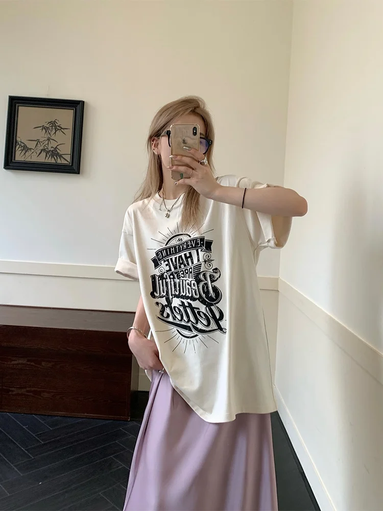 

Wangking Women's round Ne Letter Print ort Sve T-irt Summer Sweet Cool Loose Casual Versatile Top Cotton Polyester B...