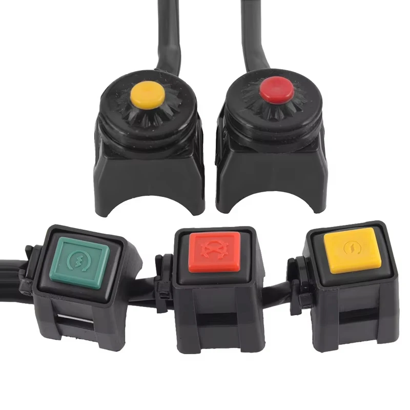 Wyłącznik awaryjny motocykla, czerwony przycisk, sterowanie klaksonem i rozrusznikiem, do motocykli terenowych, quadów, UTV, dual sport, do montażu na kierownicach 22 mm.