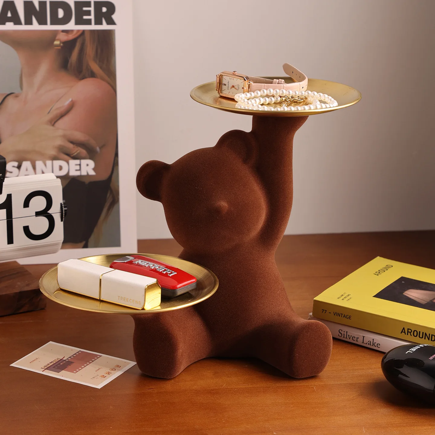 Ceramic Teddy Bear Key Storage Rack Entrance Plush Bear Decor Light Luxury High-end Living Room Desktop Decor Housewarming Gift