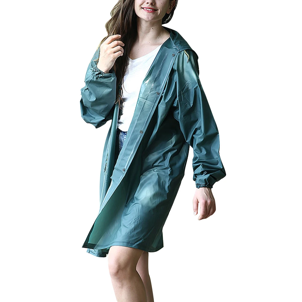 Chubasquero grueso reutilizable de color verde oscuro con capucha a prueba de viento impermeable Poncho al aire libre para senderismo Camping escalada elástico para adultos