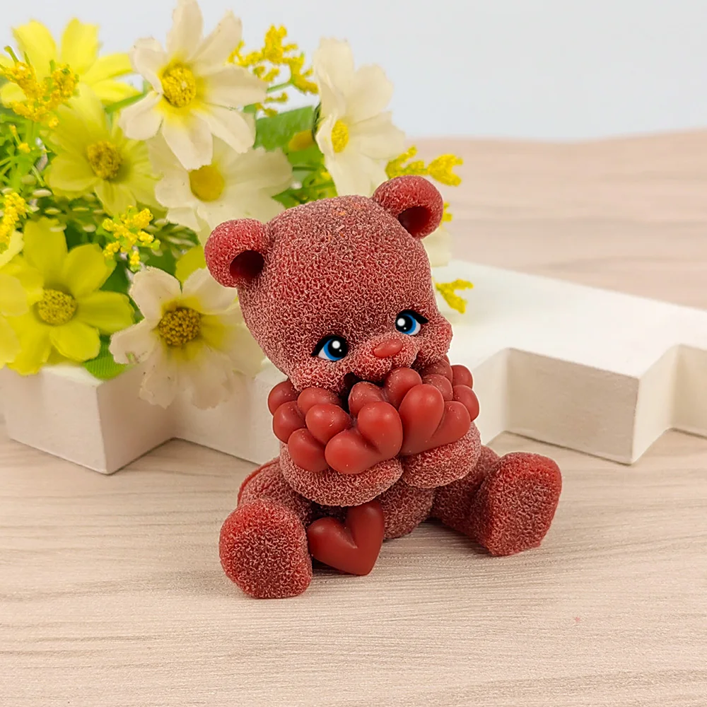 

Animals Mold Bear Holding A Lot Of Love Candle 3D Moulds Soap Molds Silicone Wedding Birthday Valentine's Day DW0506