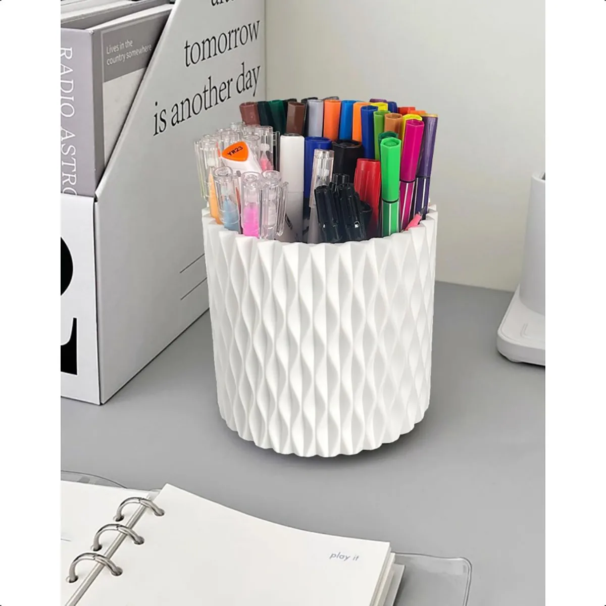 Portapenne girevole per scrivania Organizzatore da scrivania bianco unico a 5 slot Forniture e accessori da scrivania estetici per penna da donna e ragazza
