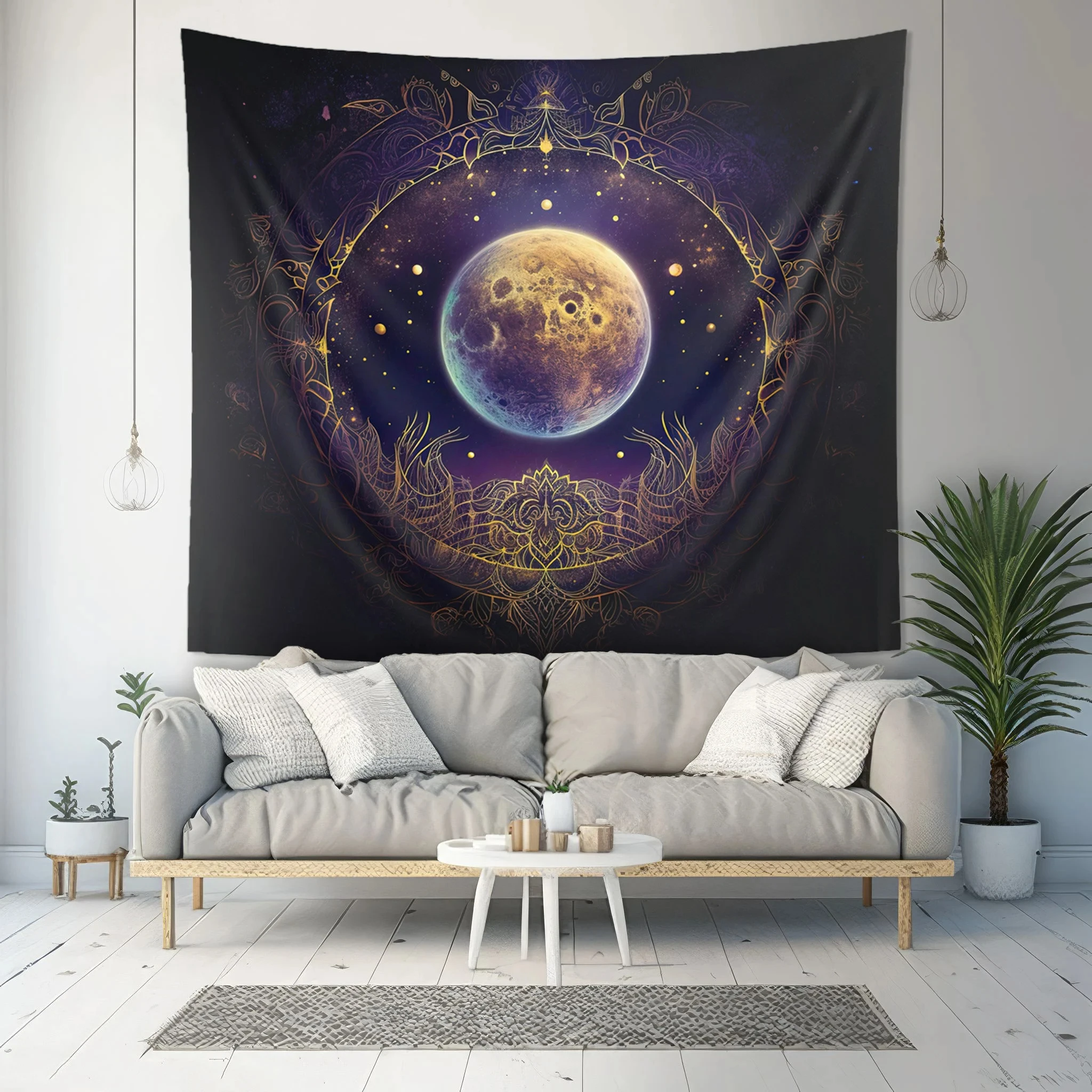 VIKAMA Black Gold Mandala Moon Tapestry Mysterious Universe Background Cloth Dark Black Wind Living Room Decoration