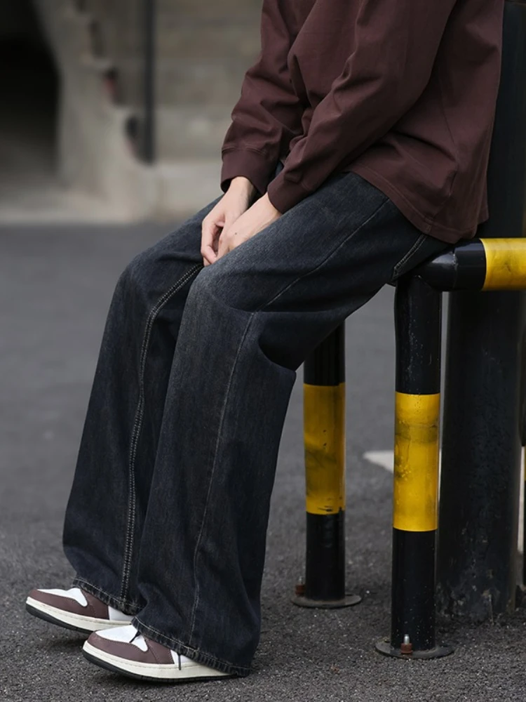 

Весенне-осенние новые мужские свободные джинсы, модные прямые винтажные молодежные уличные брюки, удобные широкие джинсовые брюки мужские