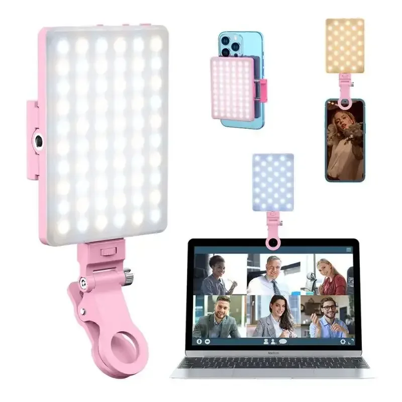 Luz Led para teléfono con Clip frontal y trasero, luz Led para selfi recargable Cri 95 + 3 modos de luz, cámara portátil plegable