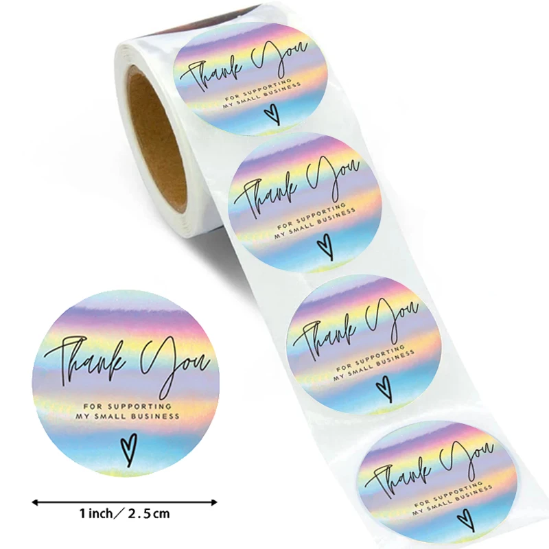 500 Pcs Ronde Regenboog Laser Dank U Stickers 1 Inch Kleine Business Stickers Zelfklevende Etiketten Voor Boetieks Wikkelen Levert