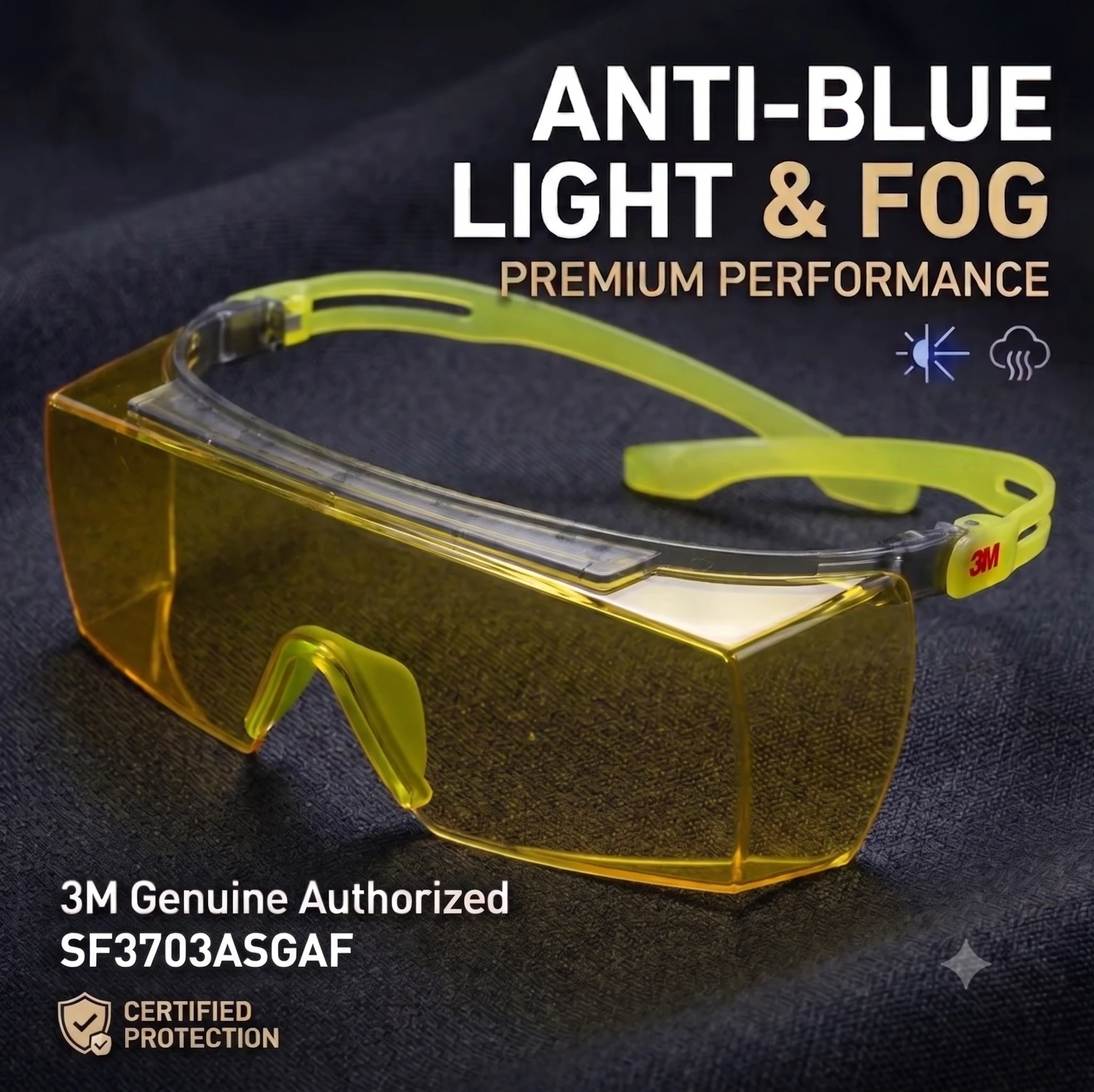 Óculos de Segurança 3M SecureFit 3700 OTG Scotchgard com Lente Âmbar Antiembaçante e Anti-Impacto para Proteção Laboral sobre Óculos de Grau