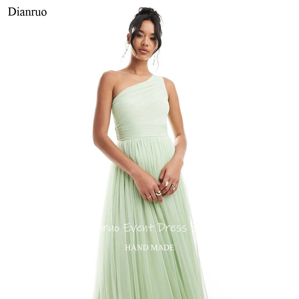 Dianruo une épaule une ligne robes De soirée Tulle asymétrique robe Femininos plissé Maxi robes De Fiesta personnalisé