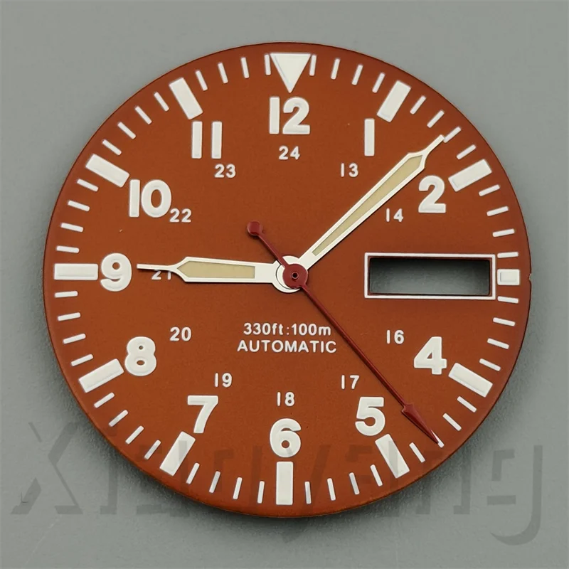 Black Blue White Sterile Red 29mm Pilot Style Watch Dial And Hands Set Arabic Numerals Fit NH36 Automatic Movement GreenLuminous