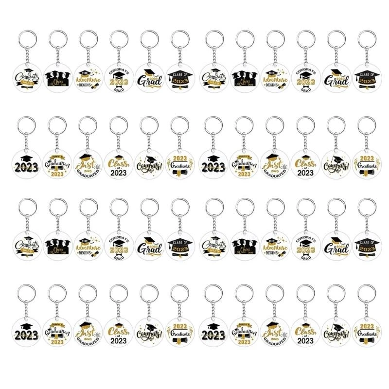 

E21F 48 Pieces Graduation Keychains Silicone Material Keys Rings Handbag Pendant