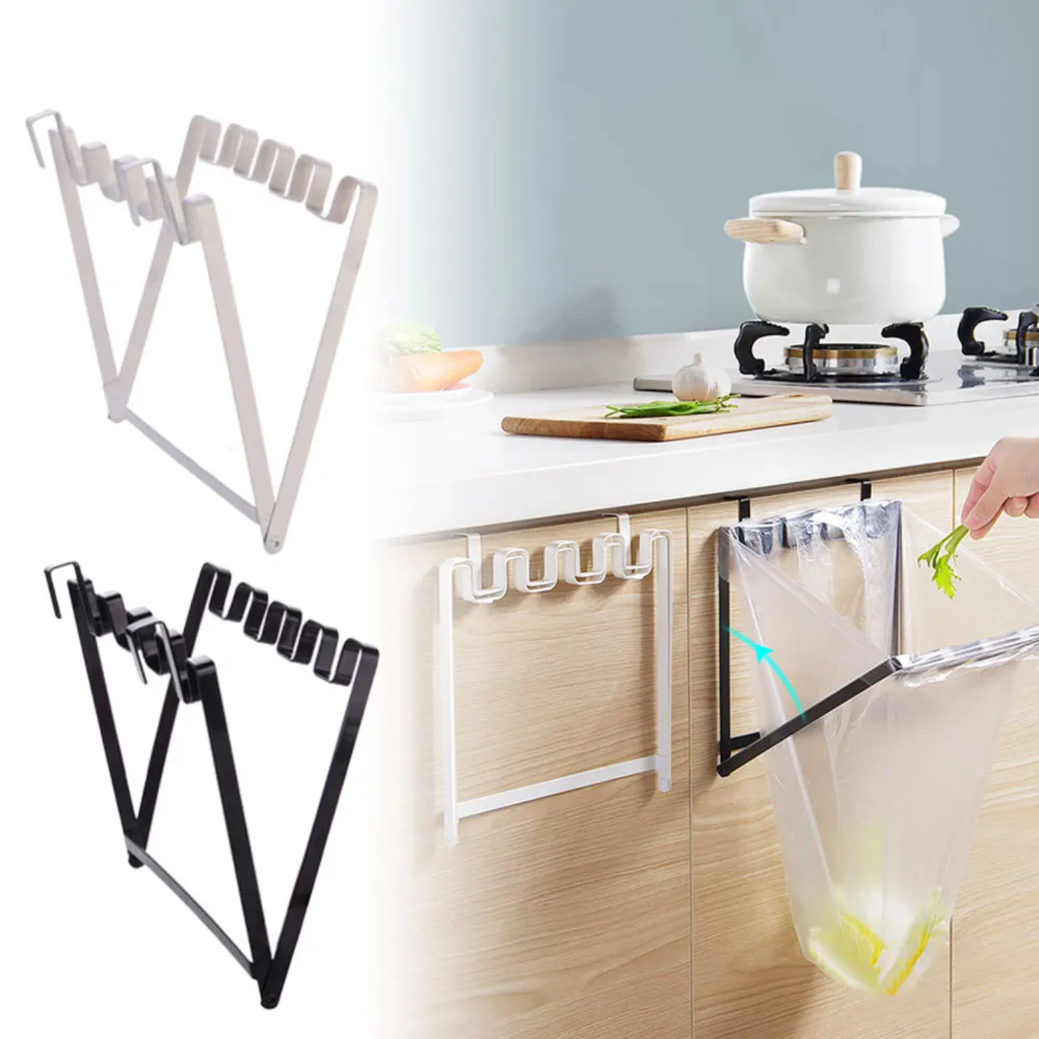 Foldable Garbage  Hanging Rack Kitchen Rubbish Holder Cupboard Over Door  Shelf Kitchen Cabinet Trash  Holder